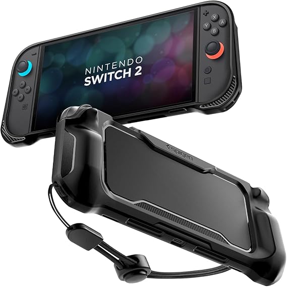 Spigen Nintendo Switch 2 ile Uyumlu Kılıf Rugged Armor Üst Düzey Koruma Siyah Karbon Kapak - ACS09075 (Spigen TR Garantili)