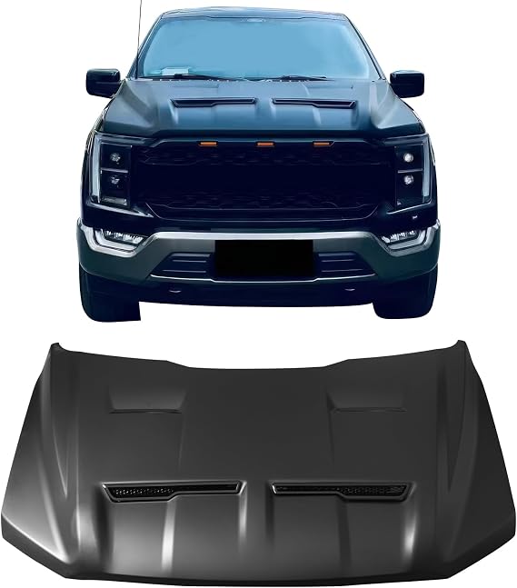 Fit 2021-2026 Ford F-150 Hood Panel Shelby Super Snake Style Aluminum Black