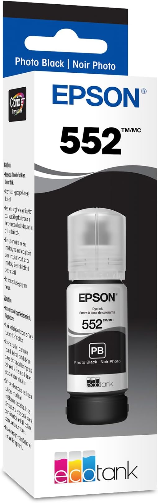 Epson 552 EcoTank Ink Ultra-high Capacity Bottle Photo Black (T552120-S) Works with ET-8500, 8550