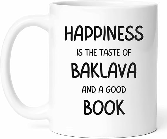 Happiness is Baklava Coffee Mug - Mediterranean Nut Pastry Cup, 11oz Ceramic Gift from Family for Aficionados/Birthday/Him/Her/Christmas