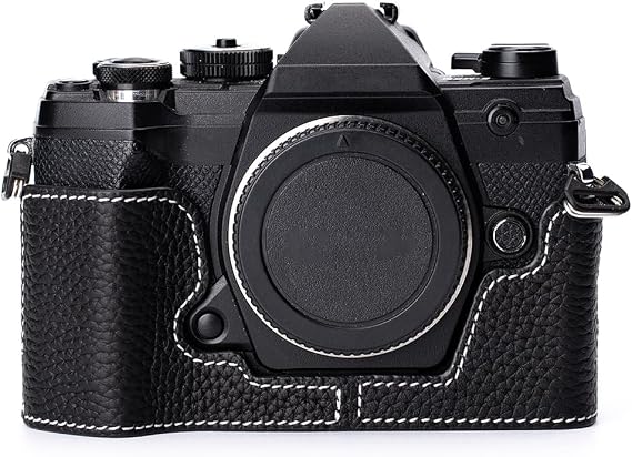 Leather Half-Wrap camera protective case Retro style handcrafted camera protective case For Olympus OM-D E-M5 Mark III/OM-5 (Black)