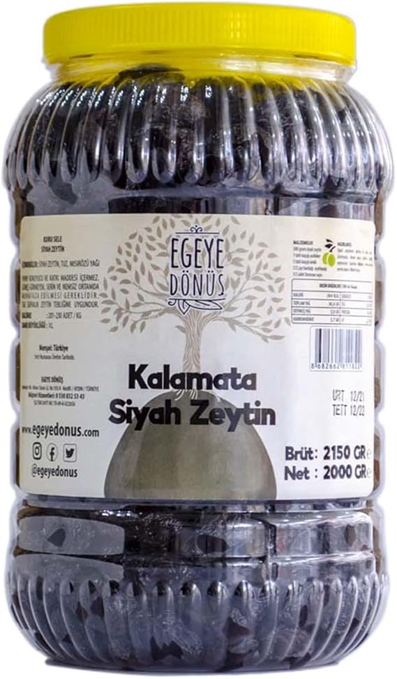 RETURN TO THE AEGEAN Very Little Salted Squid Large Size Dry Saddle Black Olives (Alamut-Jumbo-Extra Size Donkey Olives) - 2 Kg.