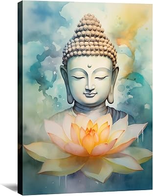 KPLUNDO Buddha Wall Art Lotus Canvas Print Zen Picture Wall Decor Meditation Painting Relax Artwork for Bathroom Living Room Bedroom Office Home Decor FrameArt-1,12.00x18.00 inch