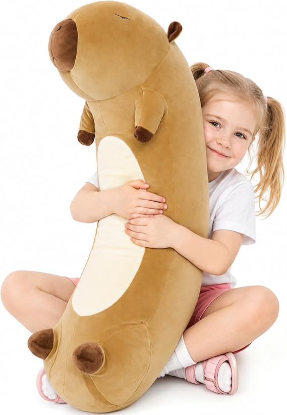 Tezituor 31.5" Long Capybara Plush Body Pillow, Cute Capybara Stuffed Animal, Soft Cuddly Sleeping Pillow for Kids Birthday Room Decor