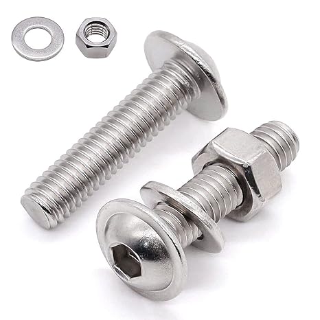 Glvaner (50 Sets) M4-0.7 x 10mm Flanged Washer Button Head Socket Cap Screws & Hex Nuts & Flat Washers, 18/8 Stainless Steel 304, Fully Threaded, Machine Coarse Thread, No Coating, Plain Finish
