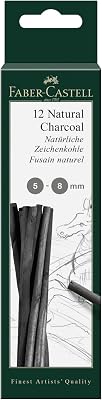 Faber-Castell FC129298 Pitt 5-8mm Natural Charcoal Sticks Pack of 12