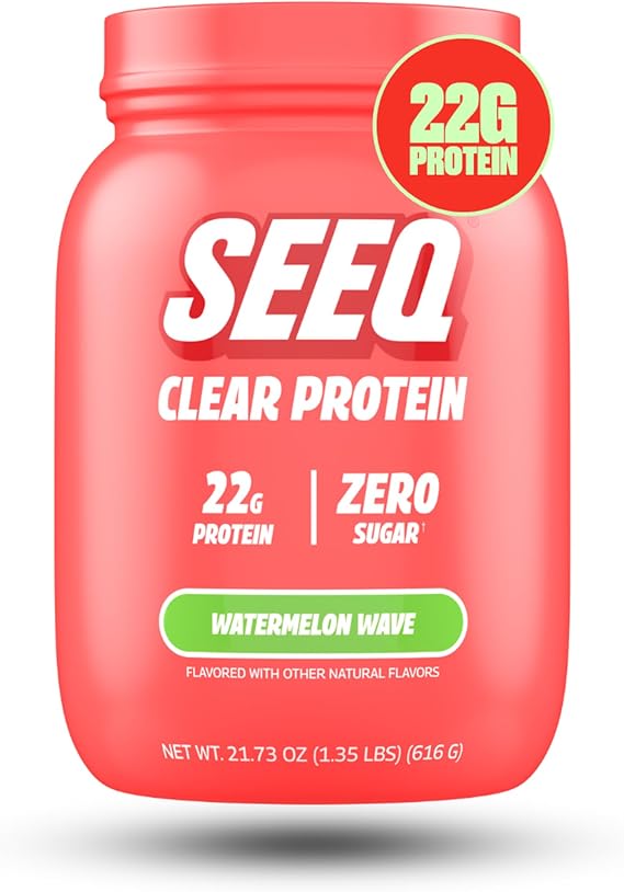 SEEQ Clear Protein Powder - Watermelon Wave - 22 Servings - 22g Clear Whey Protein Isolate - Zero Sugar - 0g Lactose - Allergen Friendly - GLP1 Support - Bone Health - Muscle Post Workout Recovery