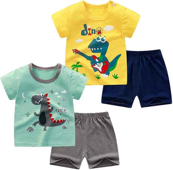 Toddler Boys Short Sleeve T-Shirts and Shorts Set Dinosaur Tee Shirts Short Pyjamas for Age 1-6 Years
