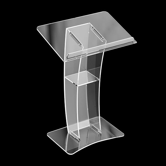 Acrylic Podium Stand, Slanted Podium Lectern Conference with Storage Shelf, Pulpit Clear Podium for Lectern Classroom, 13.8"L X 19.7"W X 45.3"H