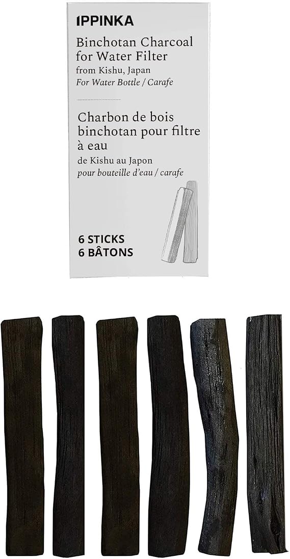 Binchotan Charcoal - Water Purifying Stick From Kishu, Japan for Great-Tasting Water - Each Filters Personal-Sized Water Bottle - 6 Slim Sticks