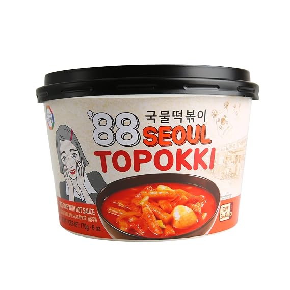 Surasang Korean Tteokbokki Cup - Korean Street Food, Classic Sweet & Spicy Sauce, Instant 2-Minute Microwave Meal, Traditional Tteokbokki Rice Cakes, 6 oz Pack of 1