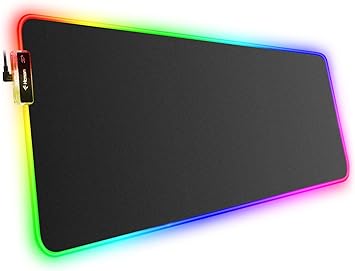 Hcman RGB Gaming Mouse Pad, Large Mousepad with Led Light, PC Gaming Accessories Black Keyboard Pad for Desk, Non-Slip Rubber Base XXL Big Mouse Mat for Gamer Boy Men Gift 31.5 X 12 Inch
