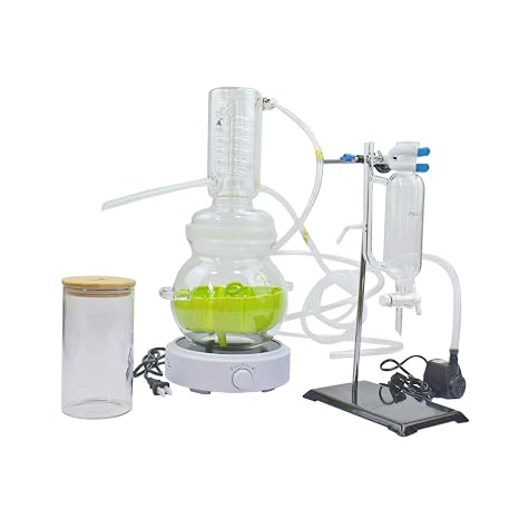 Lab Essential Oil Distillation Apparatus 4000ML Water Distiller Purifier Home DIY Glassware Extraction Distillation Kit with Essential Oil Separator Hydrosol Moonshine Distiller (Regular)