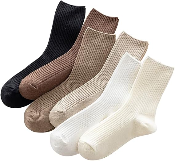 MarJunSep Women's Cotton Crew Socks Cute Neutral Ribbed Knit Slouch Boot Socks in Box for Women Granola Girls Clothes