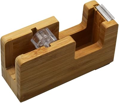 Enyuwlcm Bamboo Desk Tape Dispenser Natural Tape Dispenser with Open End Made of 100% Bamboo 1 Pack