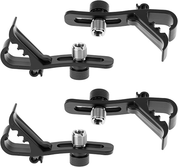 QWORK Shockproof Drum Microphone Clips, 4pcs Adjustable Mic Securing Clamp Mounts for Studio Drum Recording