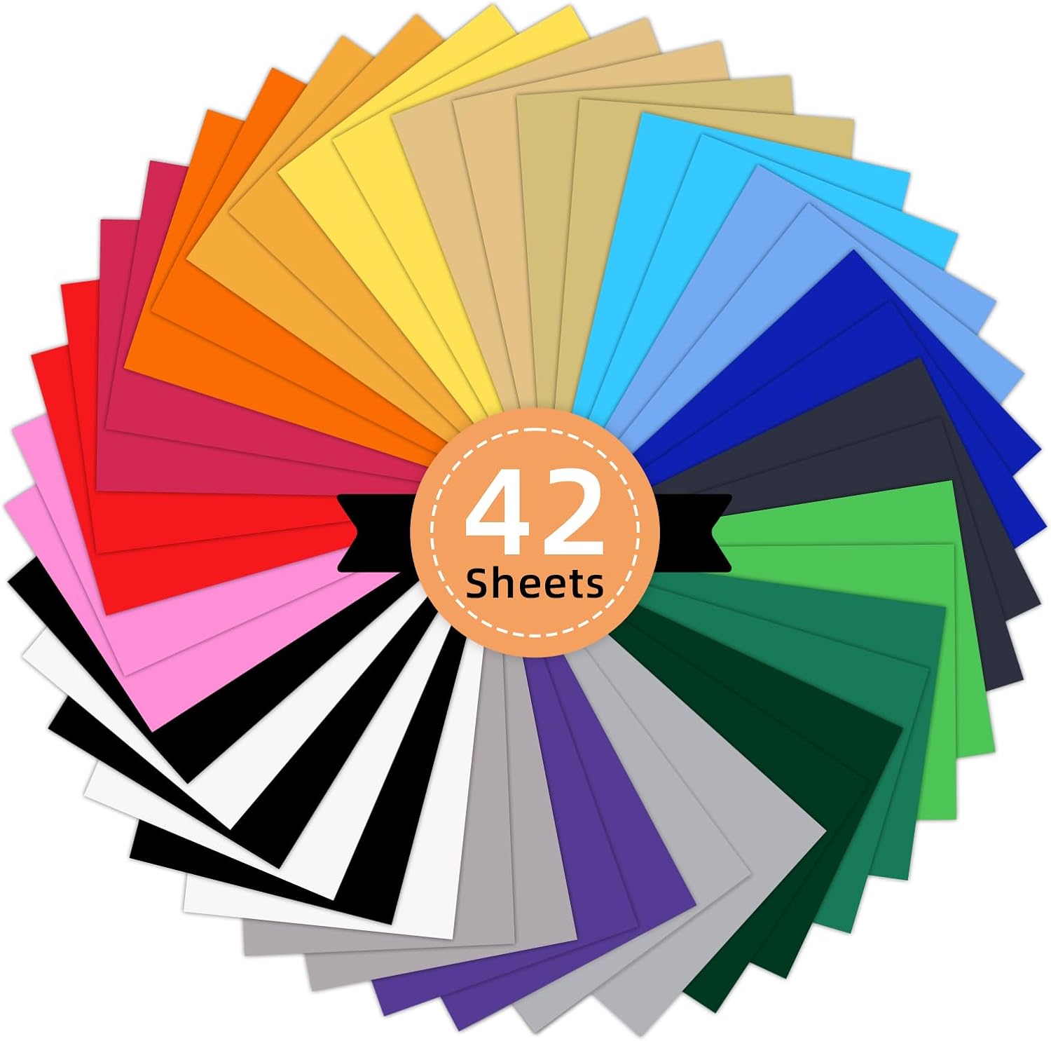 Prime Vinyl 42 Pack Heat Transfer Vinyl Sheets, 12"x 8" Iron on Vinyl for All Cutting Machines, HTV Sheets for Clothes, Hats, Pants, Other Fabrics