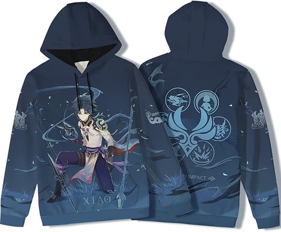 Genshin Impact Hoodie Xiao Hoodie Anime Cosplay Costume Printed Long Sleeve Pullover Hooded Sweatshirt