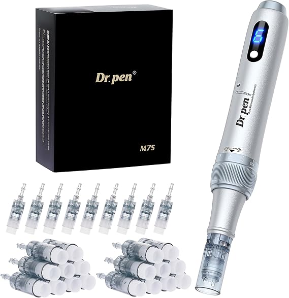 Dr.pen M7S Microneedling Pen, 2025 Dr.pen's Latest Model, Anti-Wrinkles and Scars, Dr.pen Microneedling with 27Pcs Cartridges(9 Models), Professional Microneedling for Face/Body/Hair Growth, Silver