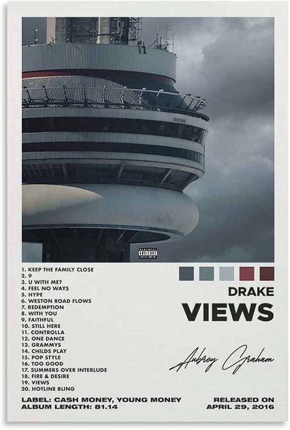 OFITIN Drake Poster Music Poster Views Album Cover Posters for Room Aesthetic Canvas Art Poster And Wall Art Picture Print Modern Family Bedroom Decor Posters 12x18inch(30x45cm)