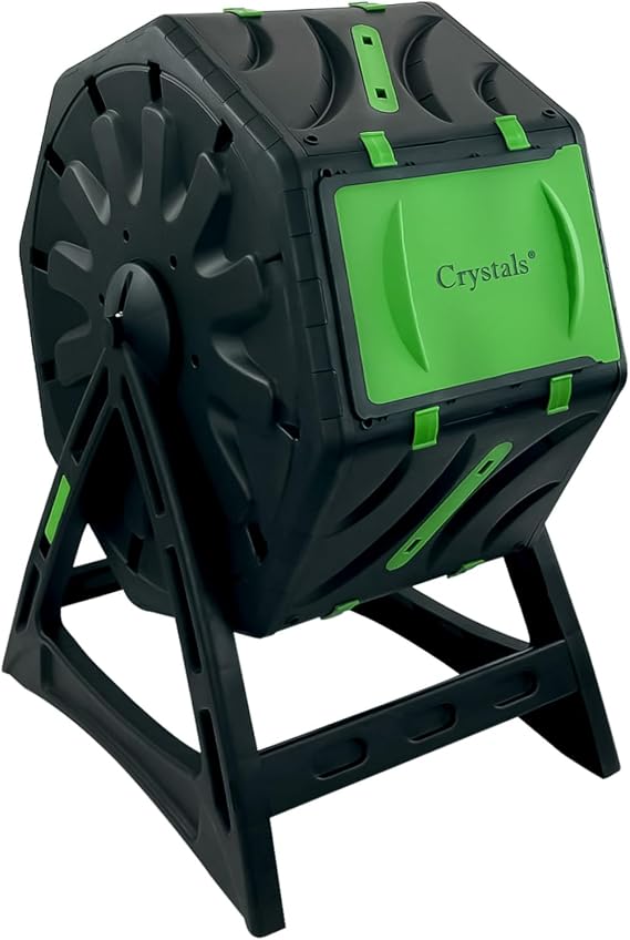 Crystals 65L Garden Compost Bin, Rotating Tumbling Composter Bin for Garden, Barrel Rotating Composter with Air Holes (with Plastic Legs)