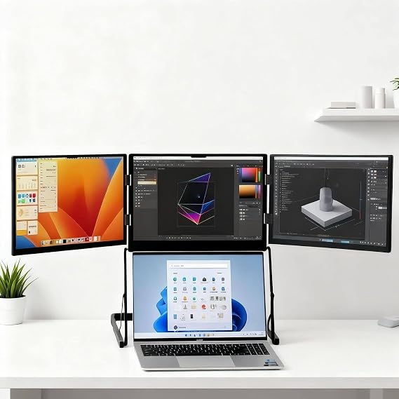 Triple 15.6” Pro Premium Triple Portable Monitor Extender, Triple Screen Laptop Monitor Extender, 1080P FHD Portable Monitor For Lap Top With 360° Rotation Adjustable Viewing Angles