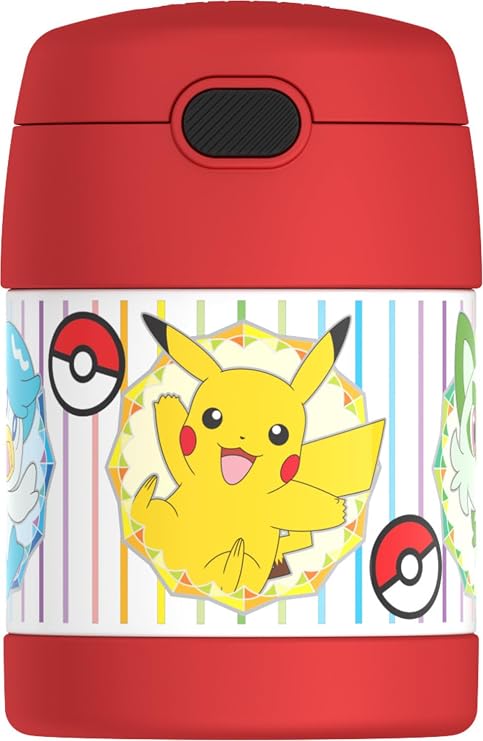 THERMOS FUNTAINER 10 Ounce Stainless Steel Vacuum Insulated Kids Food Jar with Spoon, POKEMON | BPA Free Material