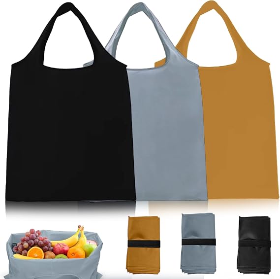 3PCS Shopping Bags Foldable, Reusable Shopper Bag Folding Lightweight Bags for Handbags Tote Bag for Daily Shopping Groceries Travel Storage