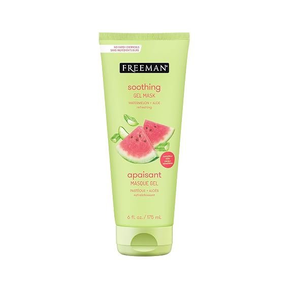 Freeman Soothing Watermelon & Aloe Gel Facial Mask, Hydrates, Nourishes, Soothes Irritated Skin, Cooling, Calming Gel Face Mask, For Sensitive & Break-Out Prone Skin, 6 fl.oz. Tube, 1 Count