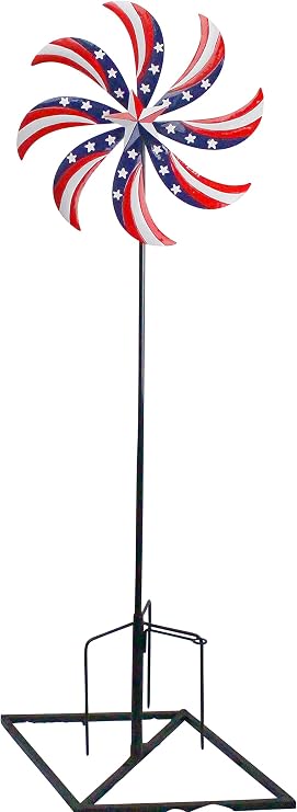 Red Carpet Studios Flowers Wind Spinner Garden Stake Metal Yard Art with H-Stake Base, 61-Inches, Patriotic