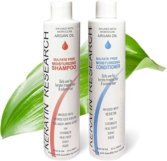 Keratin Research Sulfate & Salt Free Shampoo & Conditioner Value Set, for Post Keratin Hair Treatment, Curtain bang, Colored Hair, Care Treatment for All Hair Types- Natural & Nourishing Hair, 20oz