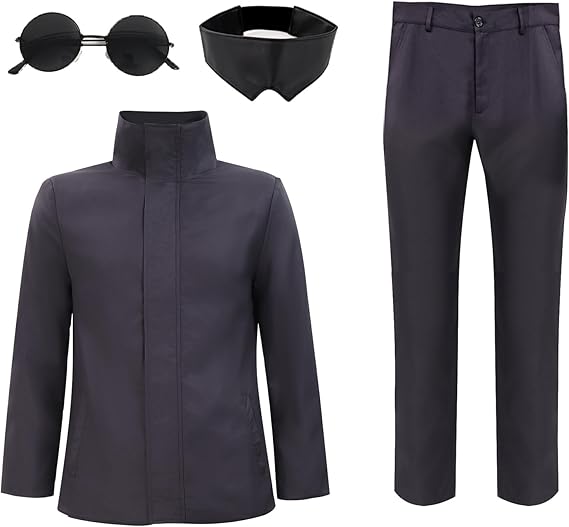C-ZOFEK Men's US Size Anime Cosplay Costume Uniform Jacket Pants with Blindfold Glasses