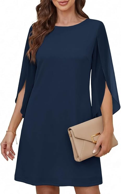 Cicy Bell Women's Dress Mesh 3/4 Sleeve Round Neck Cocktail Party