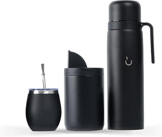 BALIBETOV 33.8 fl oz Yerba Mate Set Mate Gourd, Thermal Flask, Yerba Container, Bombilla & Cleaning Brush Vacuum Insulated BPA-Free Easy to Clean