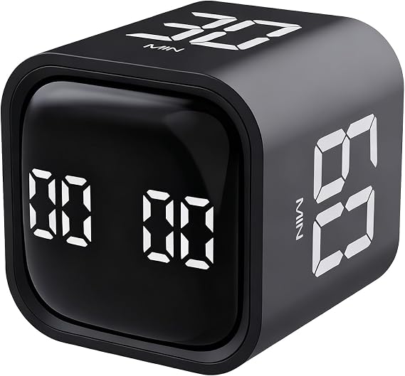 Pomodoro Timer, Rotating Flip Gravity Sensor Cube, 5/25/10/50 Min Preset, Desk Productivity Stopwatch, Vibration, 3 Volume & Custom Modes, ADHD Tool for Work, Study, Back to School, Kitchen