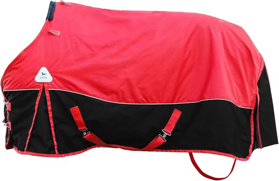 Surcingle Red Turnout Blankets for Horse,1680D Winter Waterproof Horse Blanket, 300g / 14oz Warm Filling Liner, Medium Weight Waterproof Horse Blanket,Warm US 72 in(EU 135 cm)