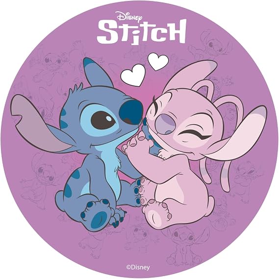 Dekora, Stitch & Angel Edible Cake Topper, Disney Decoration for Children's Birthday Cake, Round Wafer Disc 20 CM