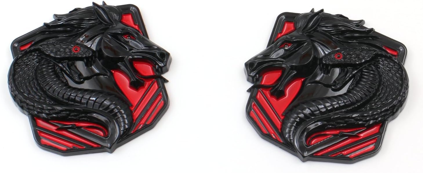Pair Custom Dark Horse Cobra Style Emblem Compatible with 2011-2024 Mustang F150 Dark Coyote Badge Black Red