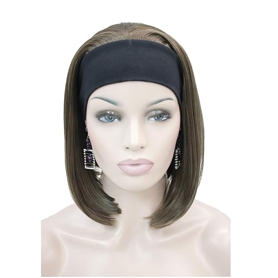 Lydell Short Straight Bob Headband Wig 3/4 wig short half Synthetic hair wig (Light Ash Brown)