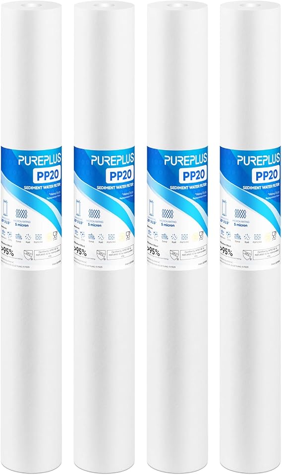 PUREPLUS 5 Micron 20"x2.5" Whole House Sediment Water Filter PP20 4 Pack