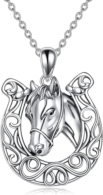 YAFEINI Horseshoe Horse Necklace 925 Sterling Silver Celtic Knot Horse Pendant Lucky Horse Jewelry Gifts for Women Girls...