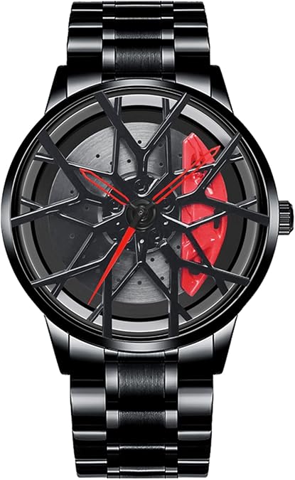 Wheel Watches for Men, Waterproof Stainless Steel Japanese Quartz Wrist Watch With Car Rim Hub Design for Sports Enthusiasts