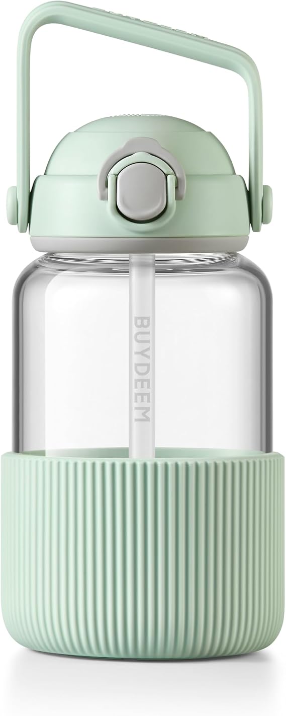 BUYDEEM DG710 Glass Water Bottle 34oz, Cozy Greenish