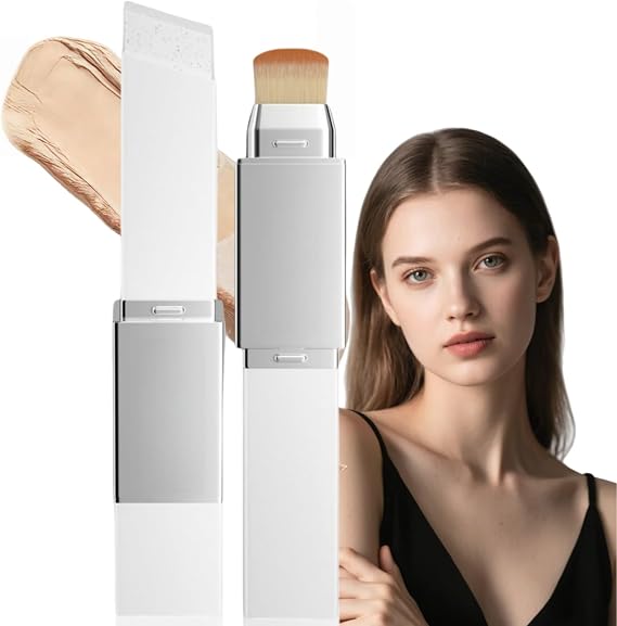 Korean Colour Changing Foundation Stick,2-in-1 Full Coverage Foundation with Brush,Waterproof Lightweight Face Foundations for All Skin Types,Long-Lasting Makeup Retention,Cover Up Flaws(Dark skin)