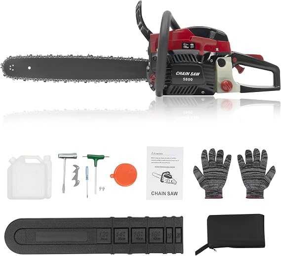 58CC 2-Cycle Gas Powered Chainsaw, 20-Inch Top Handle Chain Saw with Hand-Pull Start, Professional Wood Cutting Tools, Effectively Reduce Noise and Vibration
