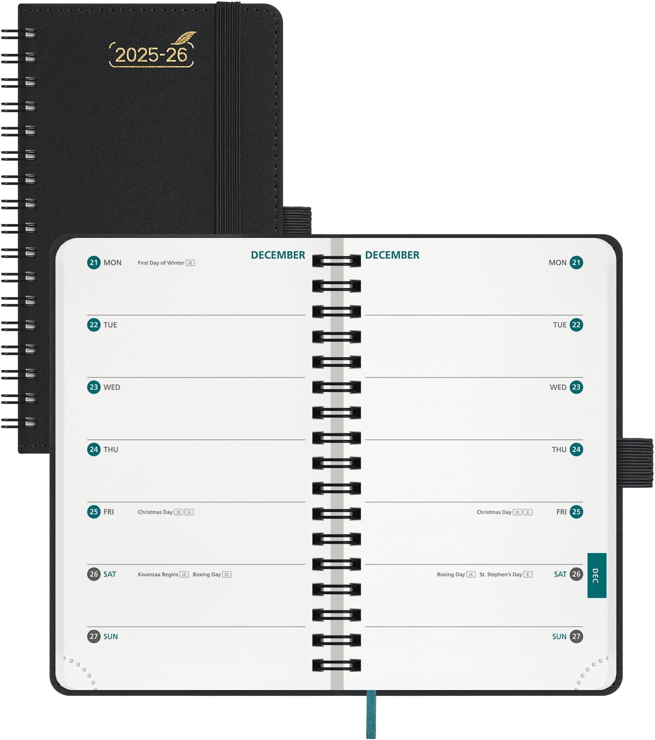 BEZEND Pocket Planner 2025-2026 Weekly with 2 Columns, 18-Month Academic Calendar Jul 25-Dec 26, Life Work App., Storage Pocket, Pen Holder, PU Leather Softcover 3.5 x 6 Spiral - Black