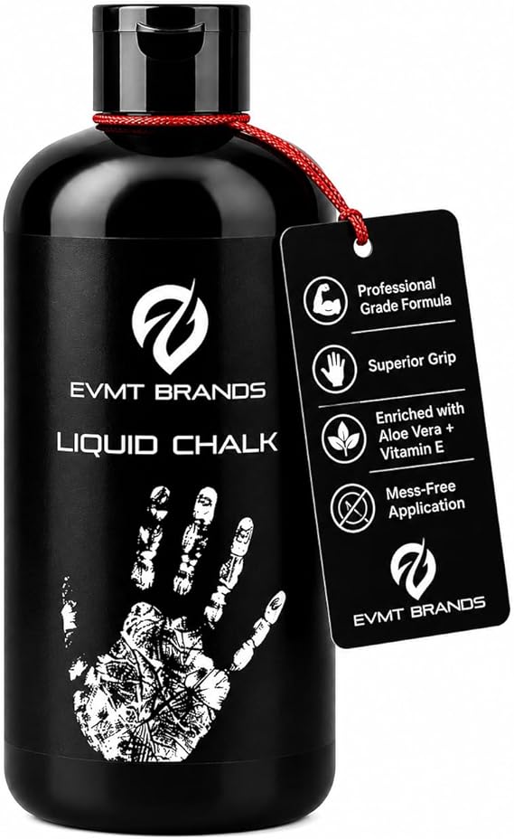 EVMT Brands Liquid Chalk, Mess Free Gym Chalk for Weightlifting, Gymnastics, Rock Climbing, Dancing. Sweat Resistant and Long Lasting for Stronger Grip.