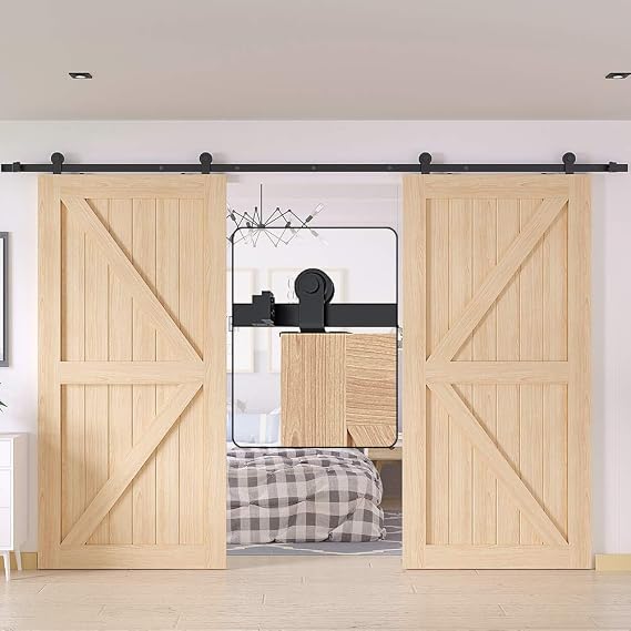 WINSOON 4FT WinSoon Antique Top Mount Double Sliding Barn Wood Door Hardware Cabinet Kit Black