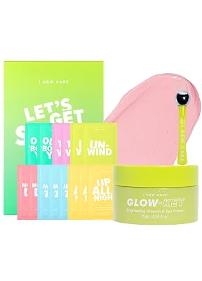 I DEW CARE Glass Skin Facial Sheet Mask Variety Pack - Lets Get Sheet Faced, 14 Count  Vitamin C Eye Cream & Roller Set - Glow-Key, 0.50 FL Oz Bundle