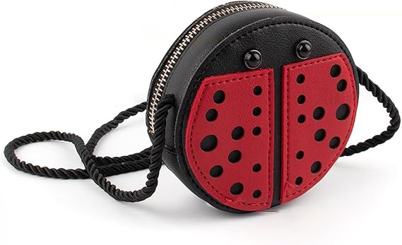 Crossbody Purse, Cute Ladybug Purse Mini Pu Leather Cross Body Bag Wallet Pouch for Girls Women and Female, Black Red